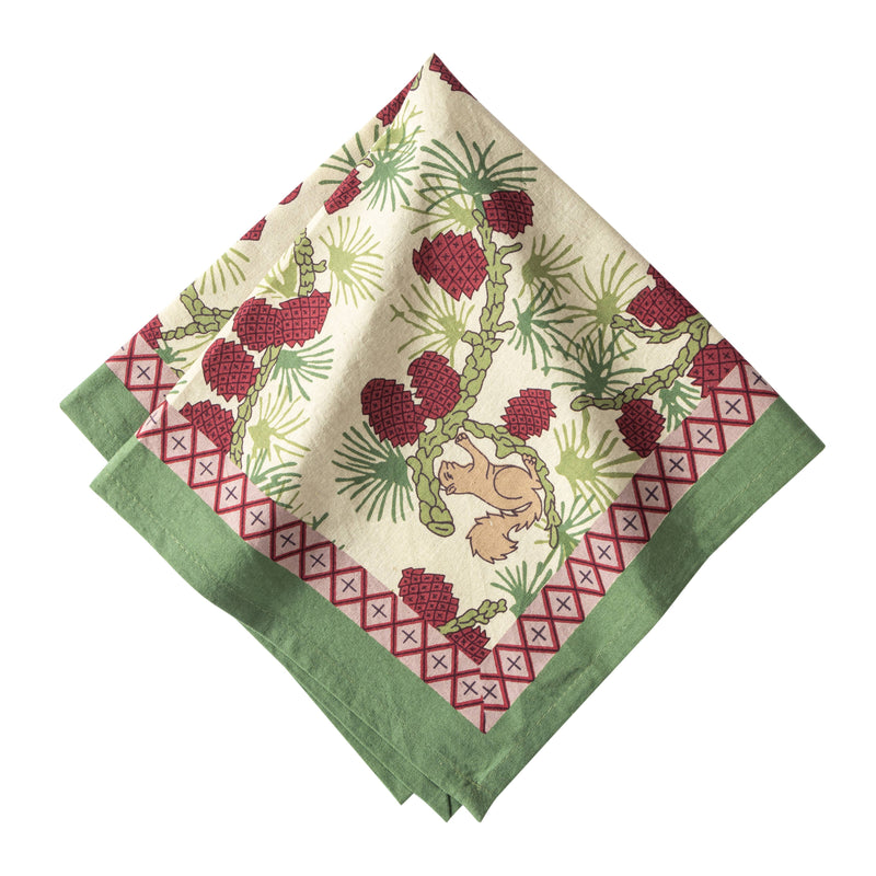 Couleur Nature - Squirrel & Pinecone Red & Brown Napkins - Set of 6