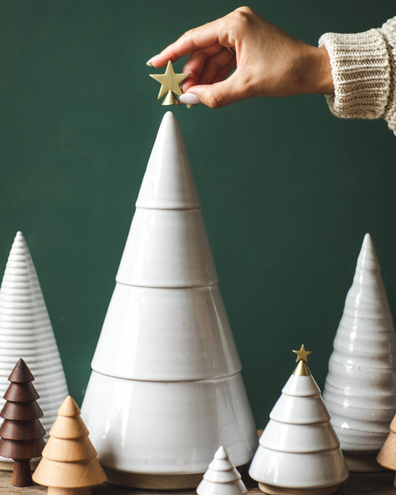Farmhouse Pottery - Balsam Woodland Trees: Wee, a small ceramic cone tree with a gold star, perfect for elegant, year-round decor.
