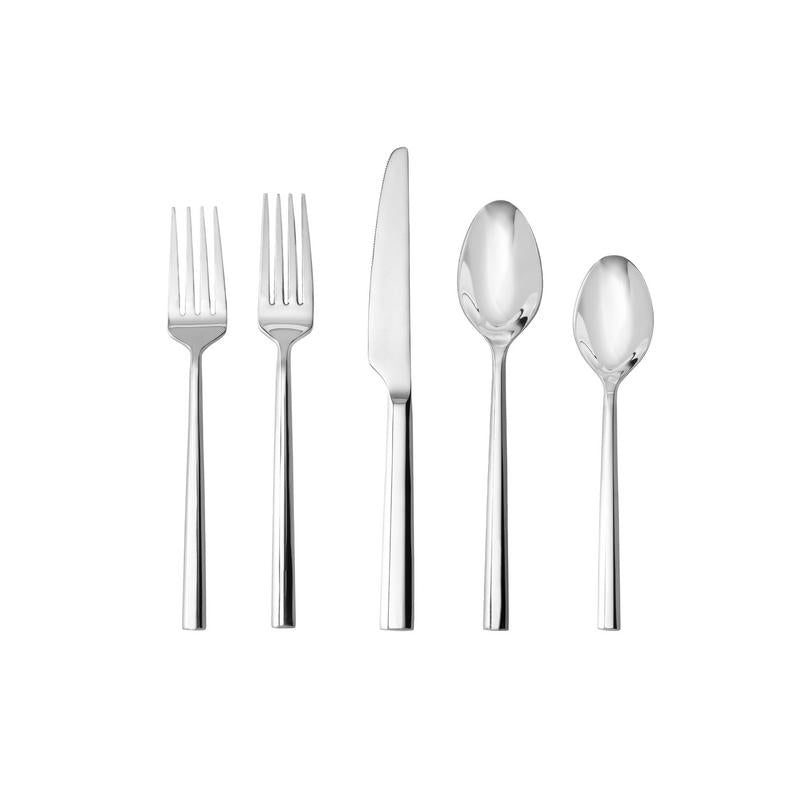 Zwiesel Fortessa | Orson Flatware, 5-Piece Place Setting, featuring two forks, a knife, and two spoons, ideal for sophisticated dining.