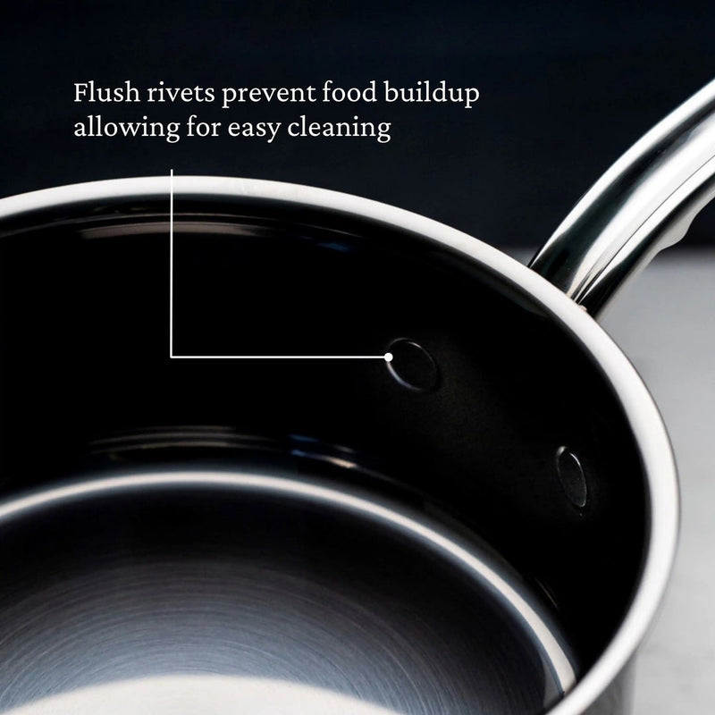 Hestan | Cookware, 1.5qt Saucepan + Lid features smooth flush rivets for easy cleaning in Athens Cooks' curated kitchen collection.