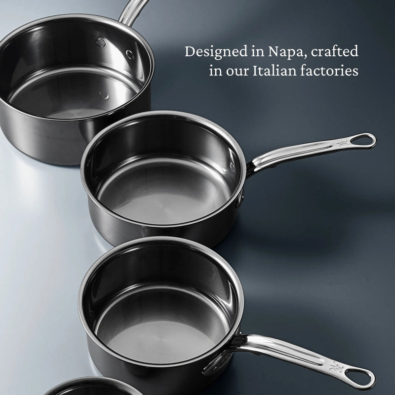 Hestan | Cookware, 1.5qt Saucepan + Lid displayed; premium Italian-crafted stainless steel, designed for efficient heating with ergonomic handles, showcased for Athens Cooks' expert kitchenware selection.
