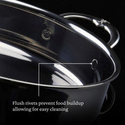Hestan | Cookware, 3.5qt Sauté Pan + Lid: Close-up of a stainless-steel pan showing flush rivets on the handle, highlighting easy cleaning and durable design.