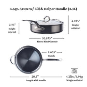 Hestan | Cookware, 3.5qt Sauté Pan + Lid: Stainless-steel pan with glass lid, long handle, helper handle, ideal for versatile cooking, featuring durable Molecular Titanium surface.
