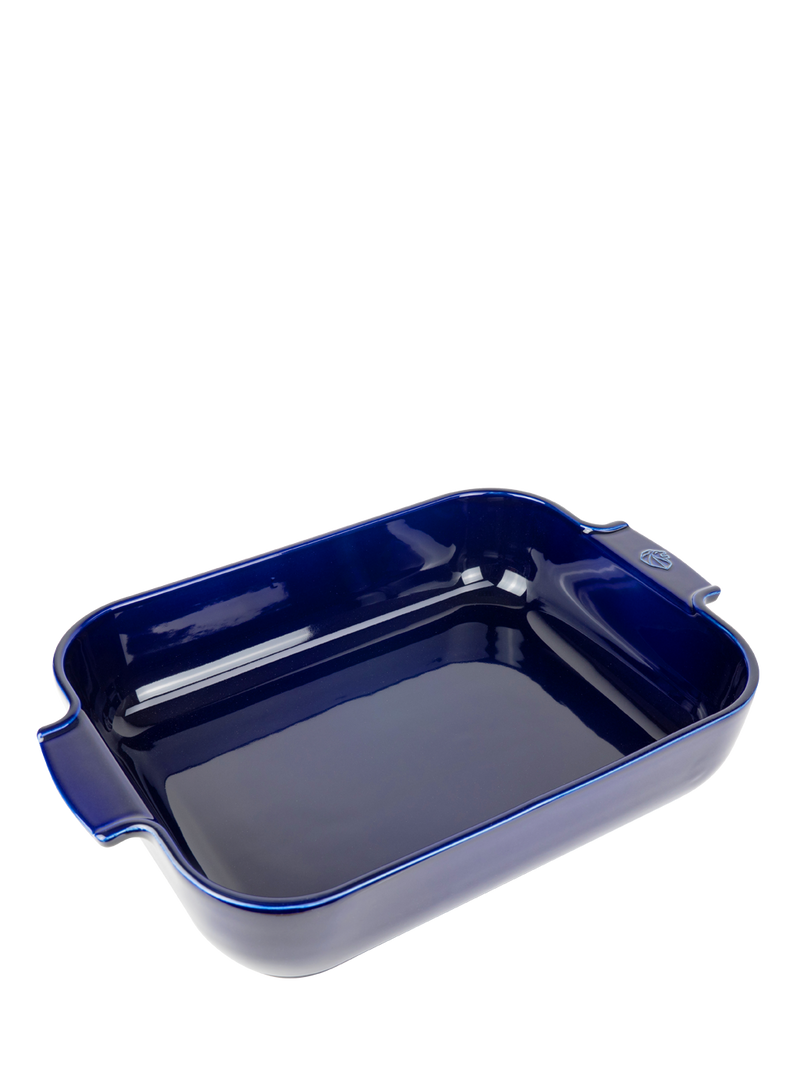Peugeot | Appolia Rectangular Baking Dish, Blue: A ceramic dish with integrated handles, ideal for oven-to-table presentations, renowned for durability and even cooking.