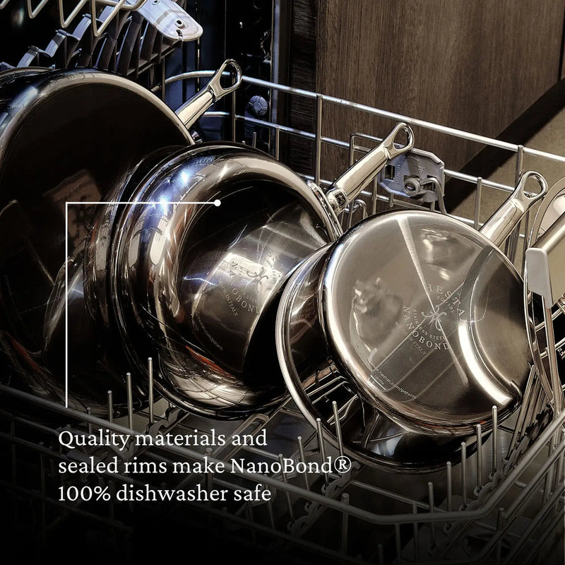 Hestan | Cookware, .75qt Butter Warmer Pan in dishwasher, showcasing NanoBond technology for durability and dishwasher safety, ideal for precision cooking.
