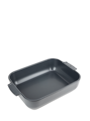 Peugeot | Appolia Rectangular Baking Dish, Slate, showcasing a nonstick, ceramic dish with short handles, ideal for retaining heat and enhancing meal flavors.