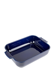 Peugeot | Appolia Rectangular Baking Dish, Blue: Glossy ceramic dish with deep sides, integrated handles, ideal for retaining heat and enhancing oven-cooked meals.