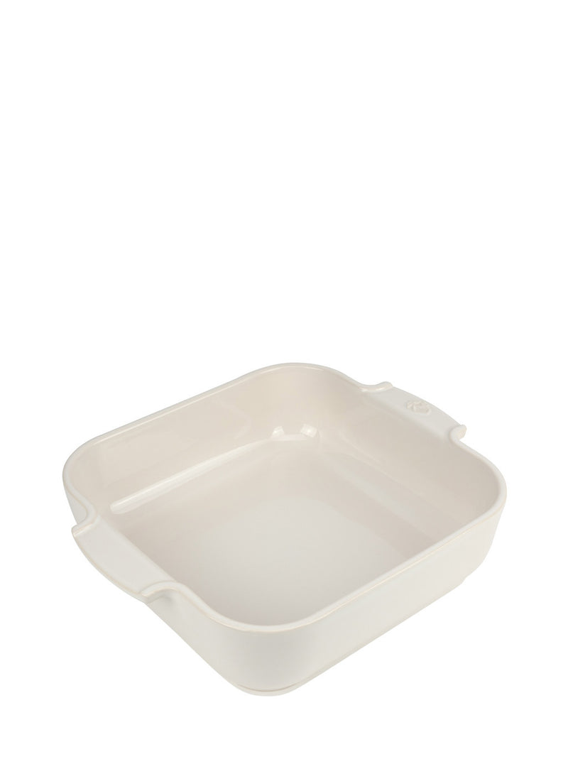 Peugeot | Appolia Square Baking Dish 11 inches, Ecru, with built-in handles, ideal for easy oven-to-table serving, featuring durable anti-abrasion glaze and heat resistance.