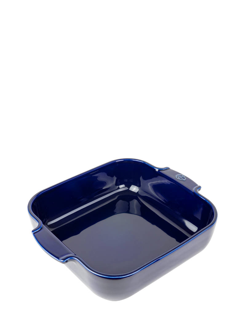 Peugeot | Appolia Square Baking Dish 11 inches, Blue, featuring a glossy finish with integrated handles, ideal for oven-to-table use, ensuring durability and heat retention.