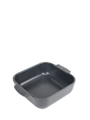 Peugeot | Appolia Square Baking Dish 8 inches, Slate; compact, dark-gray ceramic dish with rounded corners and integrated handles, ideal for oven-to-table serving.