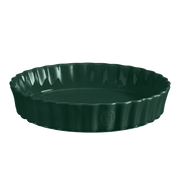 Emile Henry Deep Flan & Tart Dish, 2.1QT, Cedar; round ceramic pan with fluted sides, ideal for quiches and tarts, made in France, dishwasher safe.