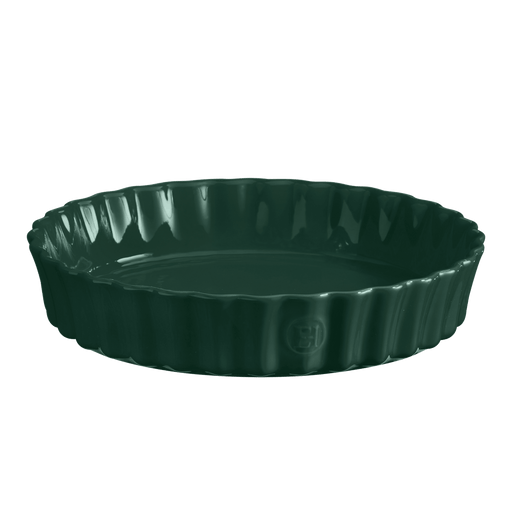 Emile Henry Deep Flan & Tart Dish, 2.1QT, Cedar; round ceramic pan with fluted sides, ideal for quiches and tarts, made in France, dishwasher safe.