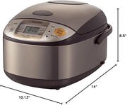 Zojirushi | Micom Rice Cooker Warmer - Stainless Brown with digital display, multiple menu settings, and side handles, ideal for precise, versatile rice cooking.