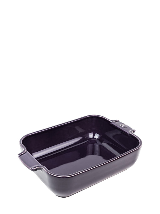 Peugeot | Appolia Rectangular Baking Dish, Eggplant, with flared sides, rounded corners, and integrated handles, showcasing durable craftsmanship from Brittany's ceramic artistry tradition.