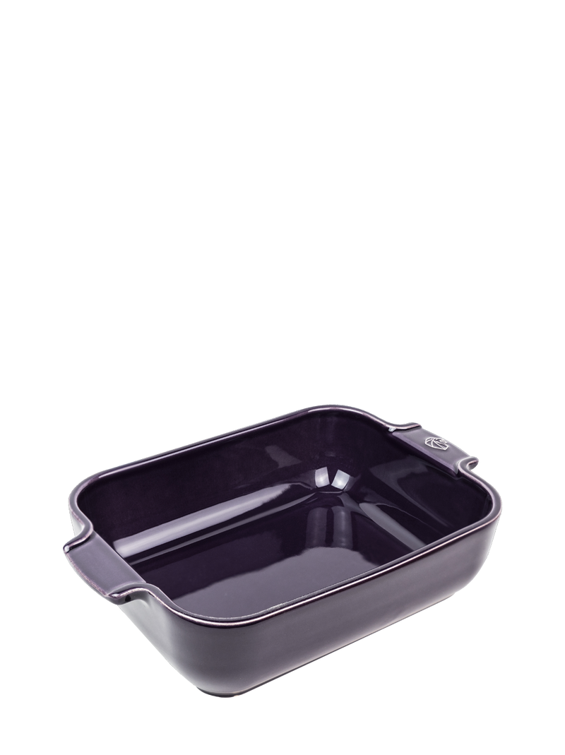 Peugeot | Appolia Rectangular Baking Dish, Eggplant with flared handles, enameled ceramic, crafted for durability and ease of cleaning, made in Brittany.