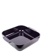 Peugeot | Appolia Square Baking Dish 14 inches, Eggplant with glossy enamel, sloped sides, and built-in handles, ideal for even cooking and heat retention.