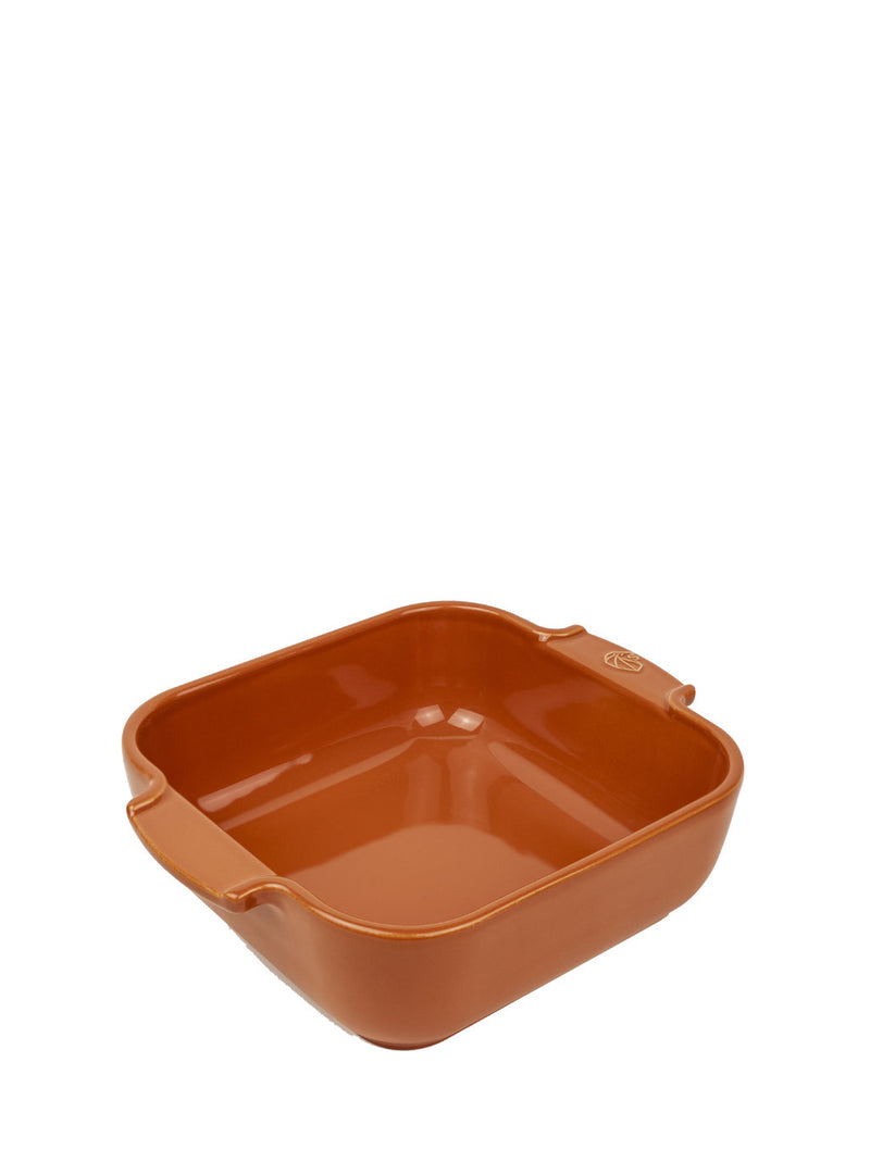 Peugeot | Appolia Square Baking Dish 8 inches, Terracotta, ideal for oven-to-table serving, features rounded corners and handles for easy use.
