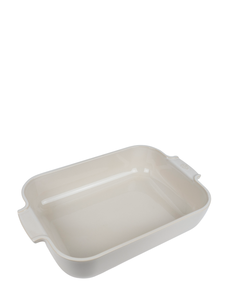 Peugeot | Appolia Rectangular Baking Dish, 36 cm, off-white ceramic with built-in handles, ideal for oven-to-table use, retains heat for 30 minutes.