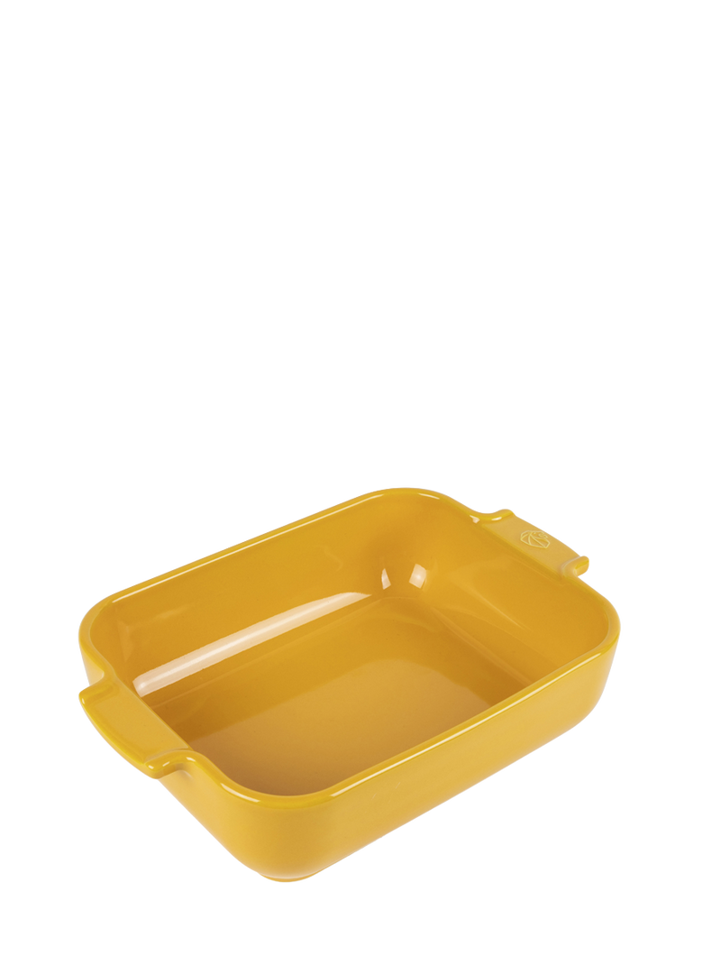 Peugeot | Appolia Rectangular Baking Dish, Saffron Yellow: Glazed ceramic dish ideal for roasting or casseroles, perfect for two to three servings, durable and easy to clean.