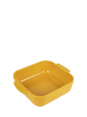 Peugeot | Appolia Square Baking Dish 8 inches, Saffron Yellow, featuring a sleek design with rounded corners and integrated handles, ideal for evenly cooked meals.