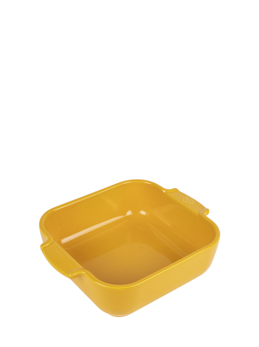 Peugeot | Appolia Square Baking Dish 8 inches, Saffron Yellow, featuring a sleek design with rounded corners and integrated handles, ideal for evenly cooked meals.