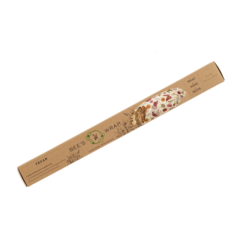 Bee's Wrap - Cut-to-Size Roll in plant-based wax on a brown cardboard roll, showcasing 'Wrap · Rinse · Reuse' for sustainable food storage.