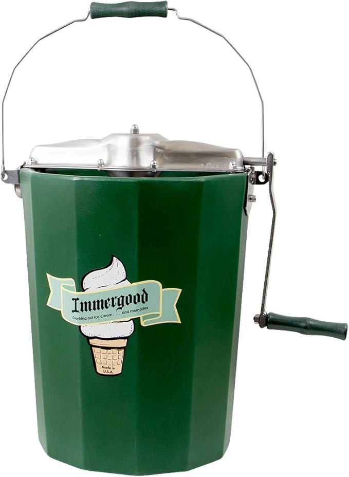 Hand-crank ice cream maker with logo, designed for homemade ice cream enthusiasts. Featured product: Immergood | Ice Cream Maker - Hand Crank No Tub Cover.