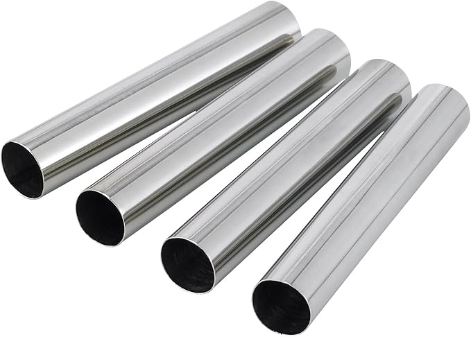Fantes | Mini Cannoli Forms: Shiny stainless steel tubes for creating homemade cannoli shells, each form measures 3.5 inches, ideal for pastries. Set of four.
