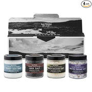 SALTVERK | Set of 4 Salts Gift Set featuring four Icelandic sea salts in labeled jars, perfect for culinary enthusiasts seeking unique flavors.