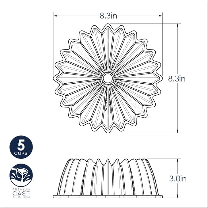 Nordic Ware | Brilliance 5 Cup Bundt pan sketch, showcasing intricate design and craftsmanship ideal for precise baking outcomes.