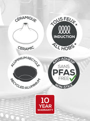 Peugeot | Appolia Atlas Tagine 12 Inches - Red: Features ceramic, induction-compatible, non-stick, PFAS-free, recycled aluminum, with a 10-year warranty. Perfect for cooking enthusiasts.