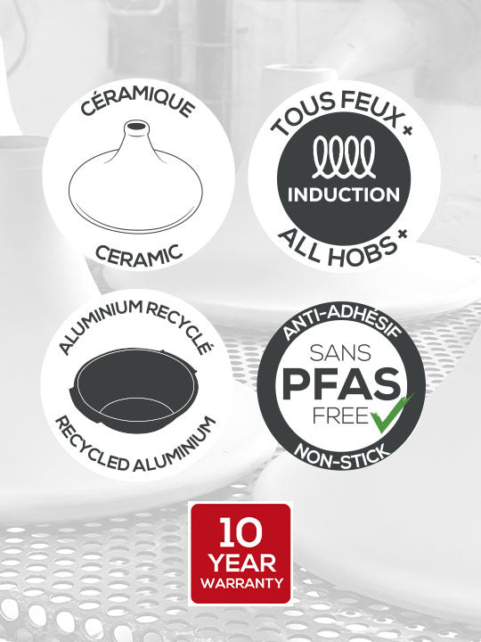 Peugeot | Appolia Atlas Tagine 12 Inches - Red: Features ceramic, induction-compatible, non-stick, PFAS-free, recycled aluminum, with a 10-year warranty. Perfect for cooking enthusiasts.