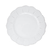 Bella Bianca Beaded Dinner Plate, Italian stoneware with a scalloped edge, 11.5 inches in diameter. Durable, handmade in Tuscany, part of a versatile tableware collection.