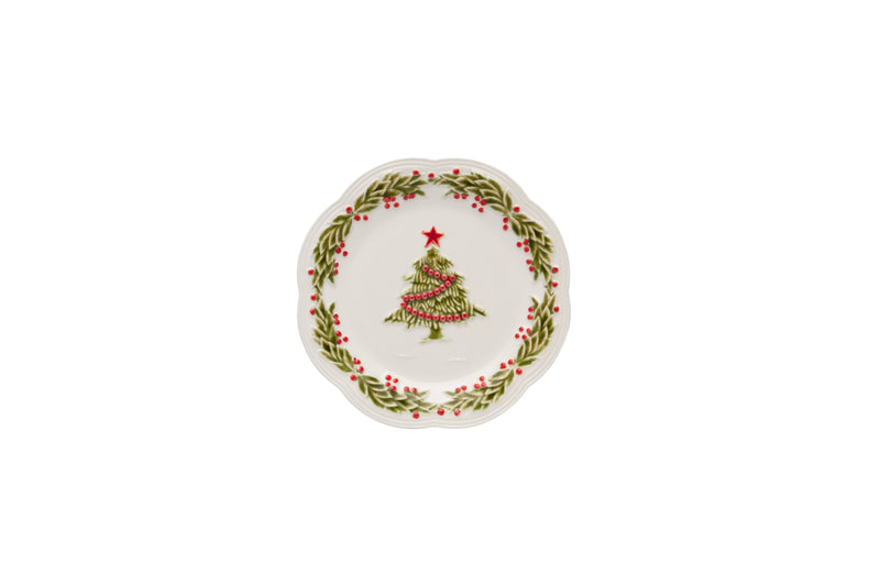 Bordallo Pinheiro Christmas Fruit Plate, 21 cm, features a festive wreath and tree motif, perfect for serving or decoration, embodying Athens Cooks' refined holiday charm.