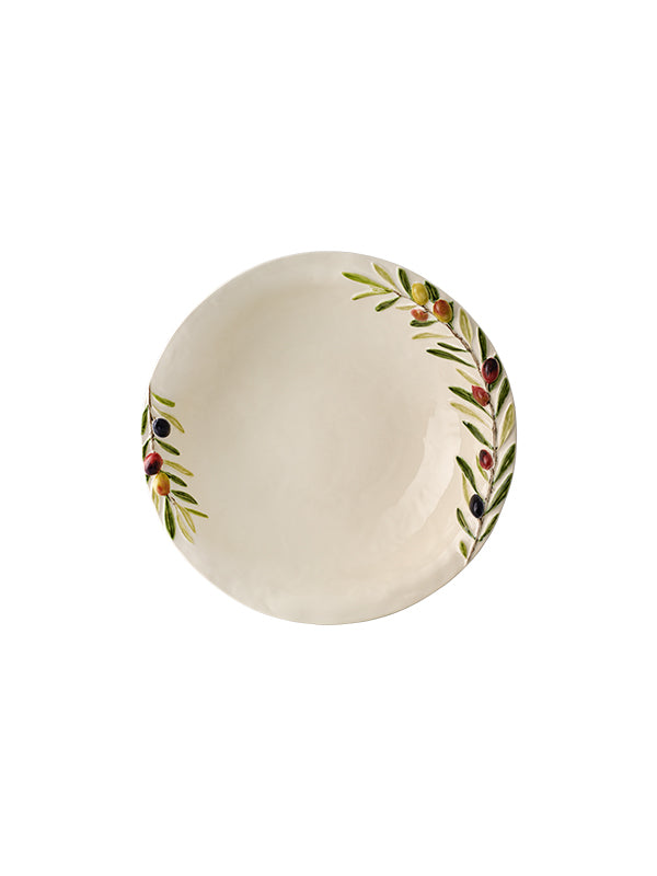 Bordallo Pinheiro | Olival Bowl features hand-painted olive branches on a cream ceramic plate, exemplifying artisanal elegance for your table.