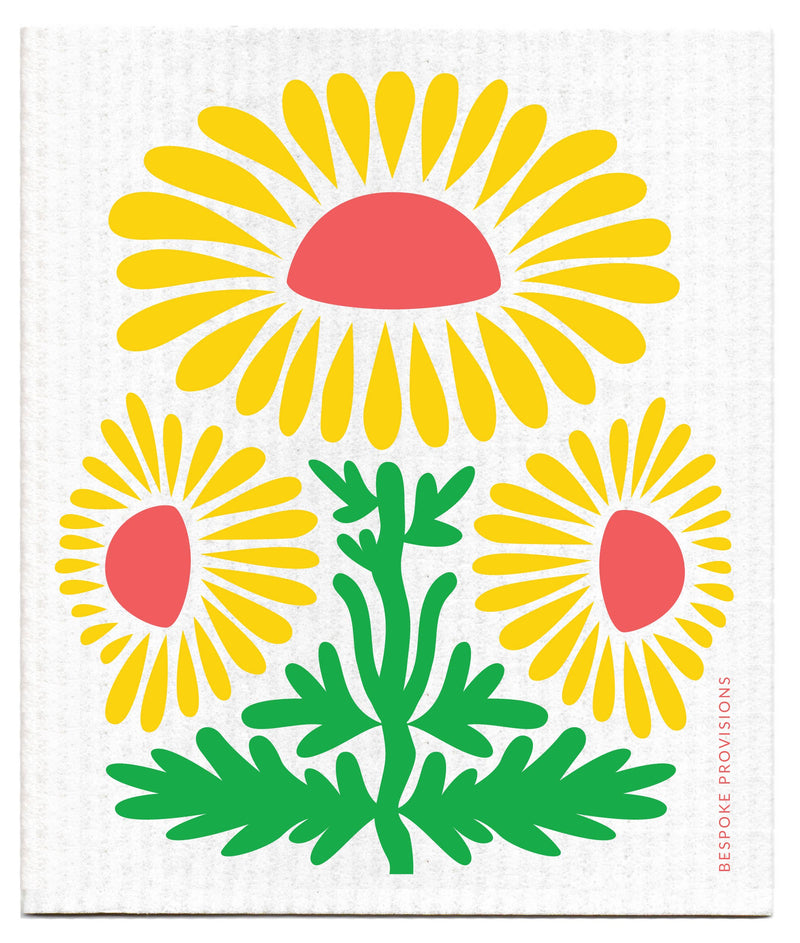 Bespoke Provisions - Sunflower Swedish Dishcloth featuring a vibrant floral design, ideal for sustainable cleaning in the kitchen.