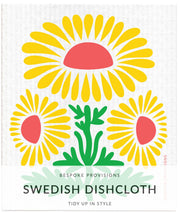 Bespoke Provisions - Sunflower Swedish Dishcloth featuring a vibrant flower design, ideal for eco-friendly cleaning, packaged with usage instructions, available at Athens Cooks.