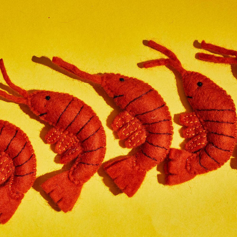 Ware of the Dog - Wool Shrimp Cat Toy: Handcrafted felt shrimp toys filled with catnip, offering fair-trade craftsmanship from Nepal, made with all-natural dyes.
