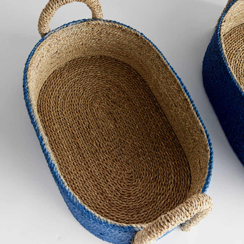 Napa Home & Garden | Tiana Seagrass Short Oval Baskets - Set of 2, showcasing intricate hand-woven craftsmanship with double-walled design, ideal for elegant kitchen storage.
