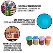 Person holding Masontops | Fermentation Airlocks for wide mouth jars, designed to streamline home fermentation by venting CO2 and preventing mold.