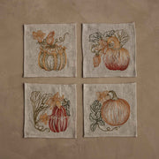 Coral & Tusk - Pumpkin Patch Cocktail Napkin Set: Four embroidered linen-blend napkins with unique pumpkin designs, ideal for enhancing autumnal table settings.
