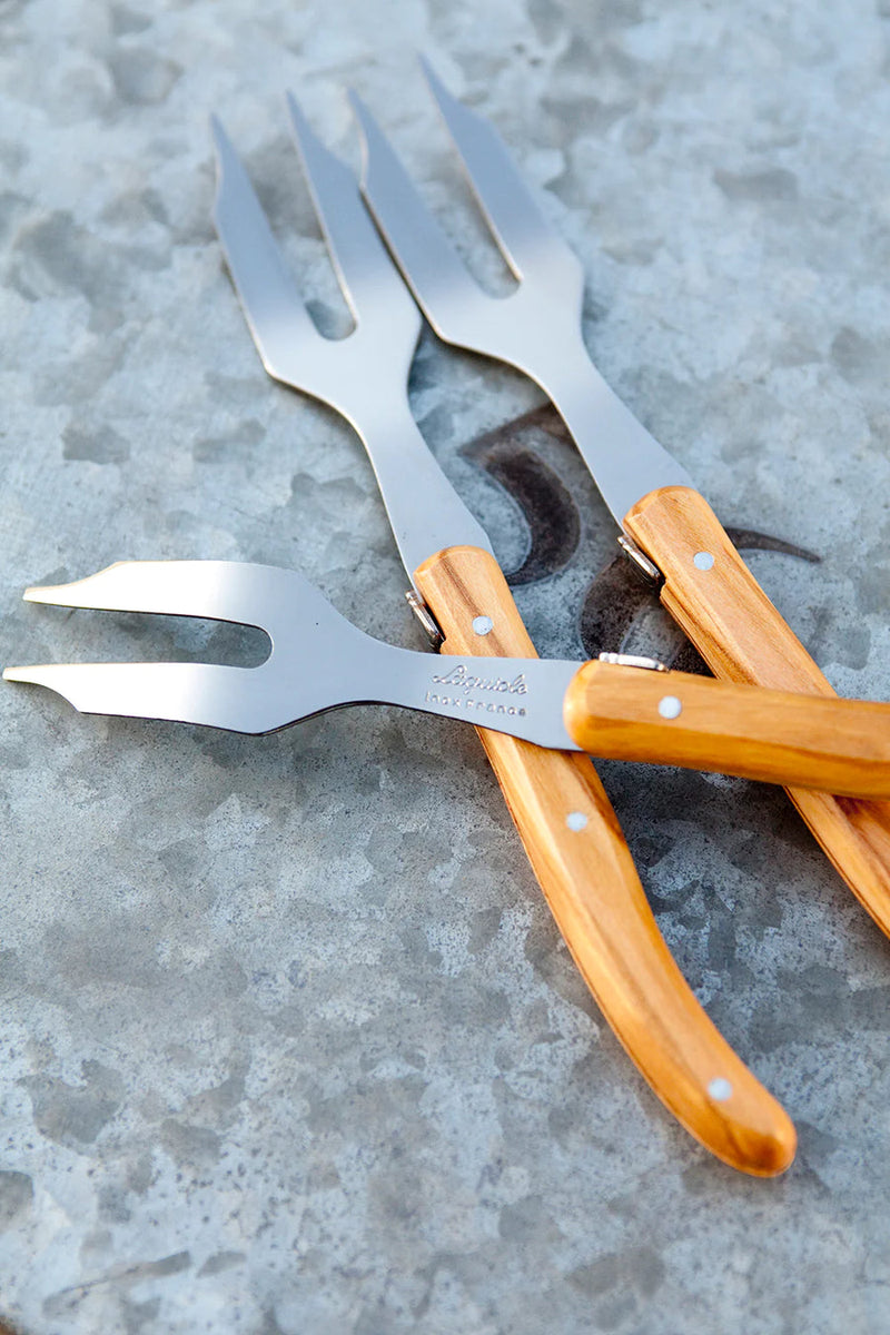Be Home | Mini Cheese Fork - Olivewood, close-up showing detailed craftsmanship, ideal for cheese platters, reflecting Athens Cooks' curated kitchen tool collection.