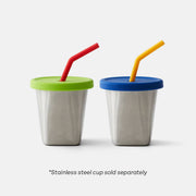 PlanetBox - Silicone Straw and Lid Set - Horizon, featuring durable stainless-steel cups with colored silicone lids and bendy straws, promoting sustainability and convenience.