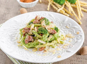 Zia Pia - Fusilli Di Gragnano pasta in broccoli sauce with sausage bits, broccoli florets, and toasted almonds, showcasing traditional Gragnano craftsmanship.