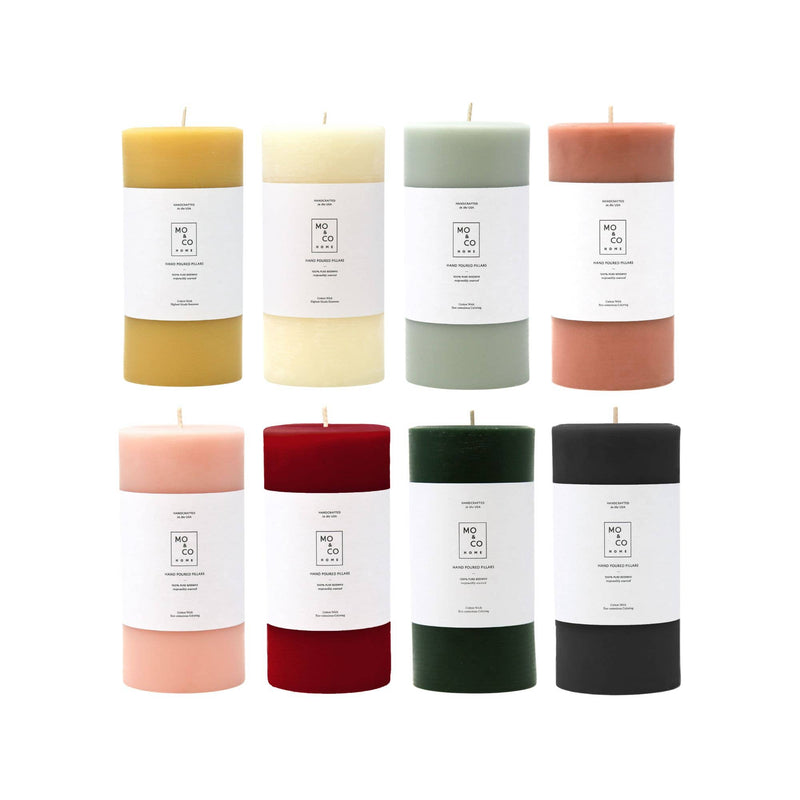 Mo&Co Home - 100% Beeswax Pillar Candles, handmade in berry red, large 3x6, eco-friendly, hand-poured with pure beeswax and cotton wick for clean burning.