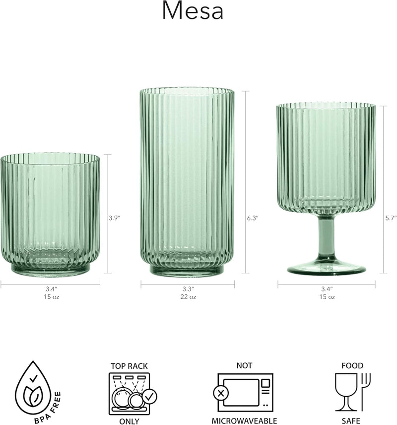 TarHong | Mesa Tall Tumbler - Sage Green, a shatter-proof acrylic glass, ideal for outdoor use. Mimics glass, BPA-free, scratch-resistant, dishwasher safe. Perfect for entertaining.