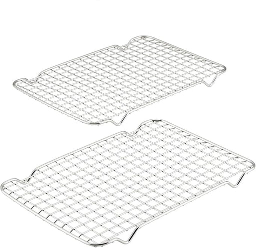 Hestan Provisions OvenBond Tri-Ply Bakeware Half Sheet features two stainless-steel wire cooling racks with short legs, ideal for even cooling of baked goods.