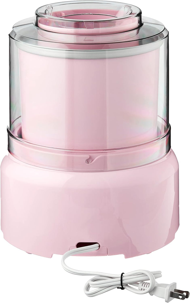 Cuisinart Frozen Yogurt – Ice Cream & Sorbet Maker, automatic kitchen appliance for creating frozen treats, shown with a pink and silver design and cord details.