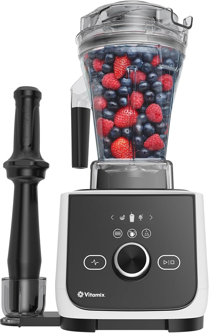 Vitamix | Ascent X4 Polar White blender filled with berries, showcased as a premium small appliance for smoothie preparation at Athens Cooks kitchen store.