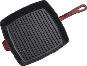 Staub Cast Iron Square Grill Pan - Grenadine, perfect for indoor grilling with authentic grill marks, exceptional heat retention, and an elegant design for oven-to-table presentation.
